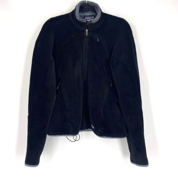 Patagonia Women's Mock Neck Zip Up Polartec Fuzzy Jacket Black Gray Size Medium - Picture 1 of 10